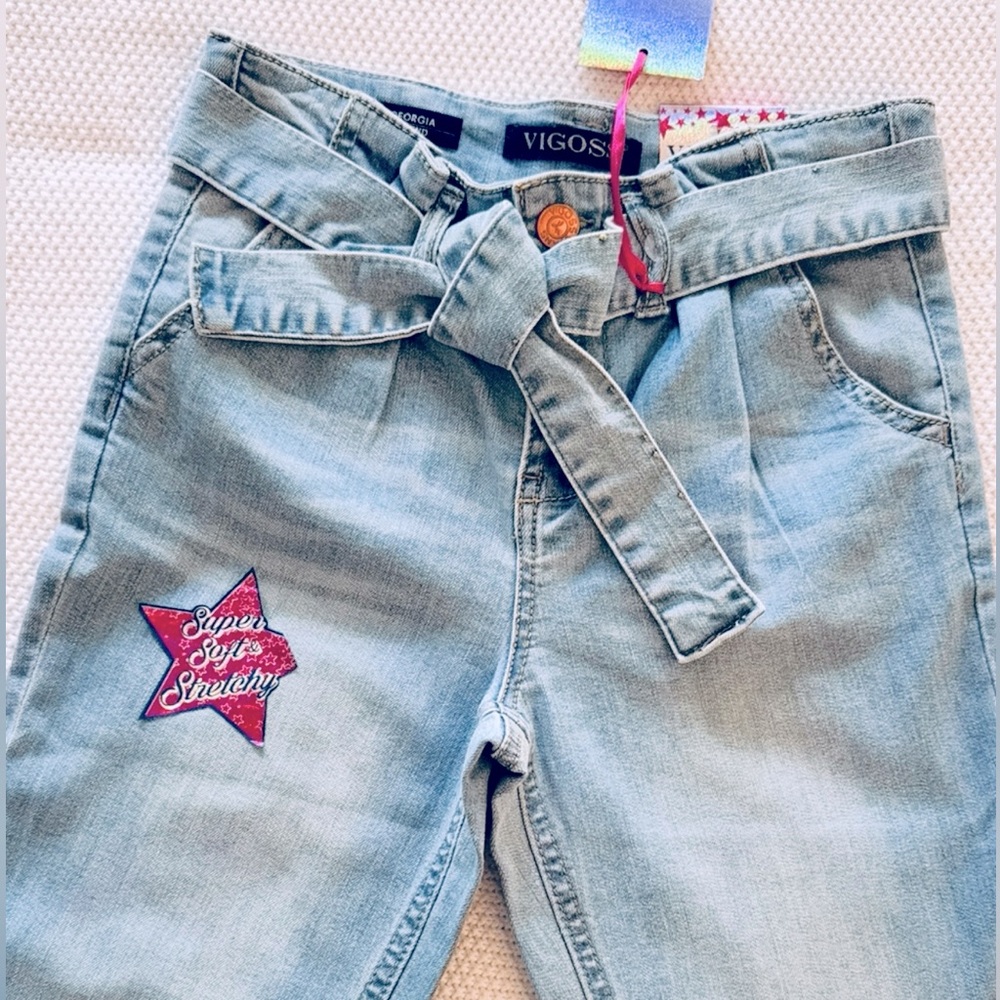 VIGOSS Georgia Girlfriend Super Stretch Light Blue Jeans w Denim Belt Tie - Picture 9 of 15